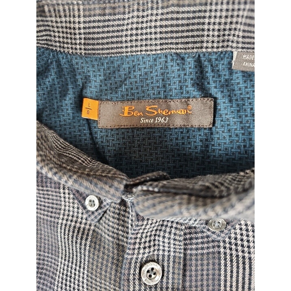 Ben Sherman Shirt Men's Size L Black Check Long Sleeve Button Down Pocket Shirt - Picture 3 of 15